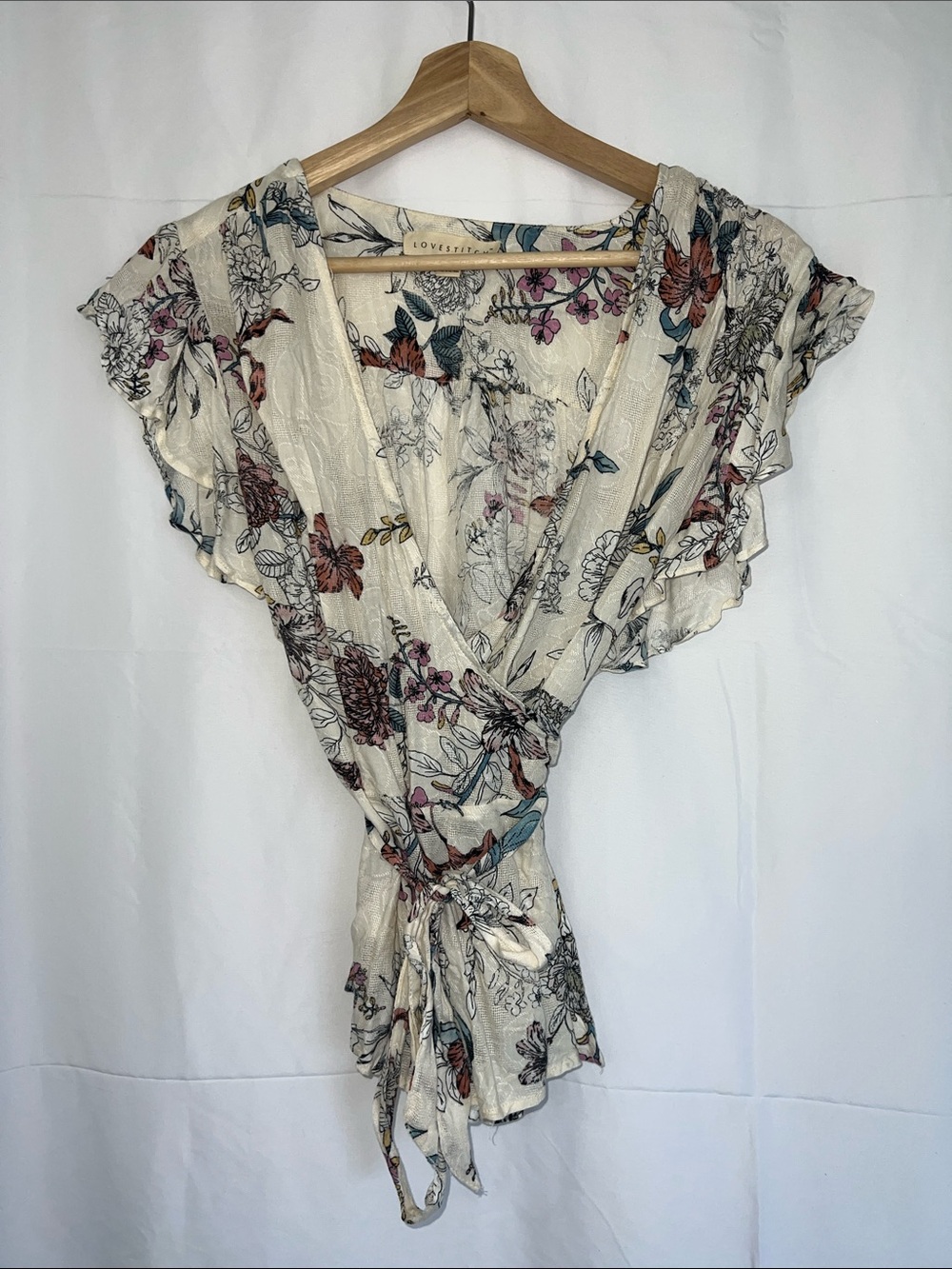 Lovestitch Cream Floral Tie-Front Blouse